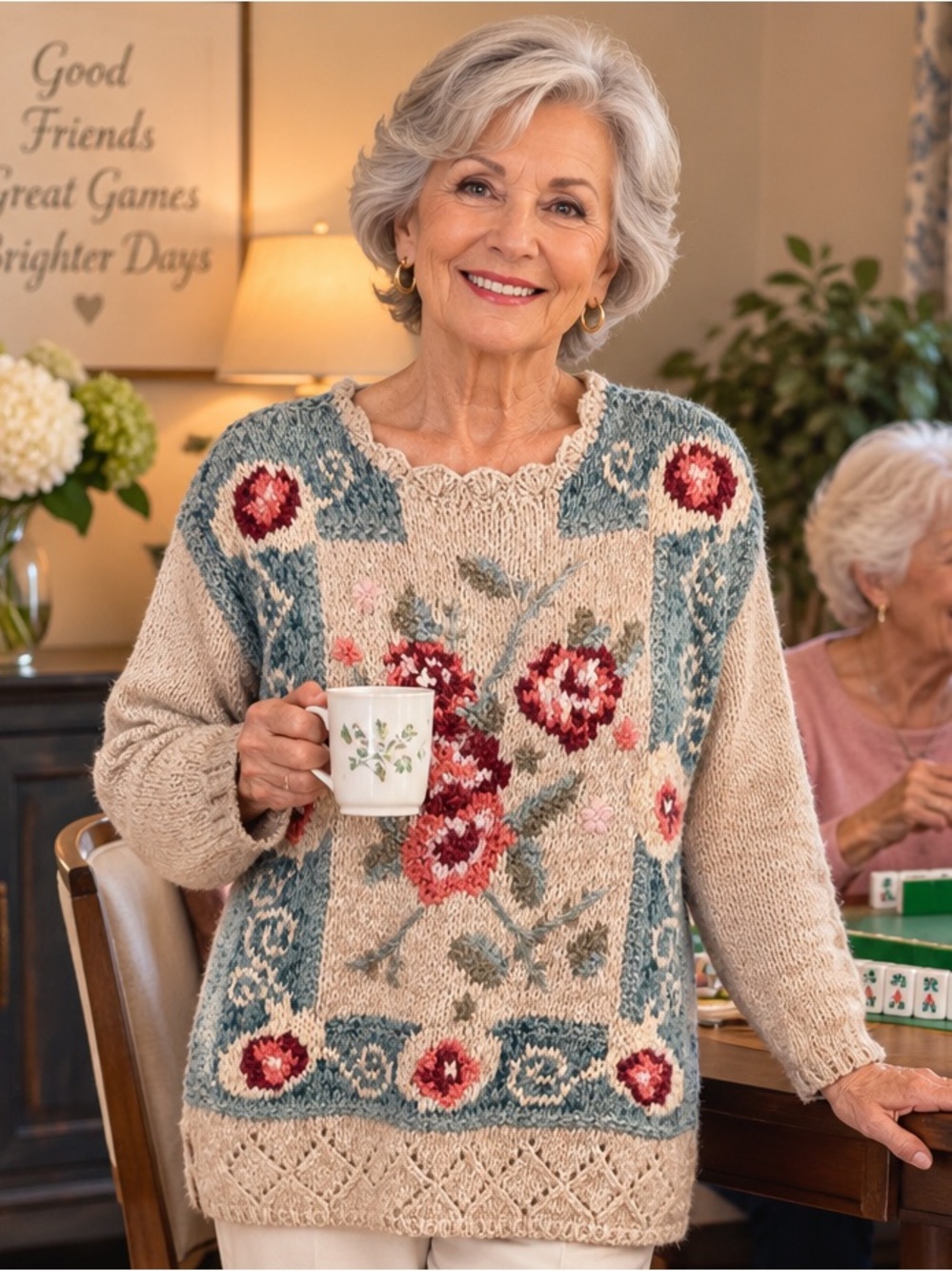 Shenanigans Vintage Women's Floral Hand Knit Sweater - Multicolor Size M